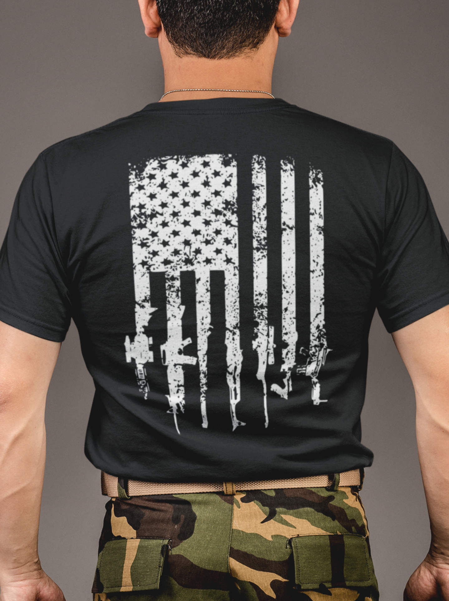 Black T-Shirt with Patriotic Flag & Guns Design