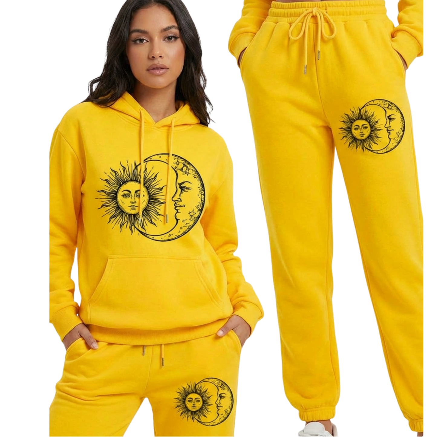 Women's Hoodie and Sweatpants Set - Sun and Moon Graphic - Loungewear for Women