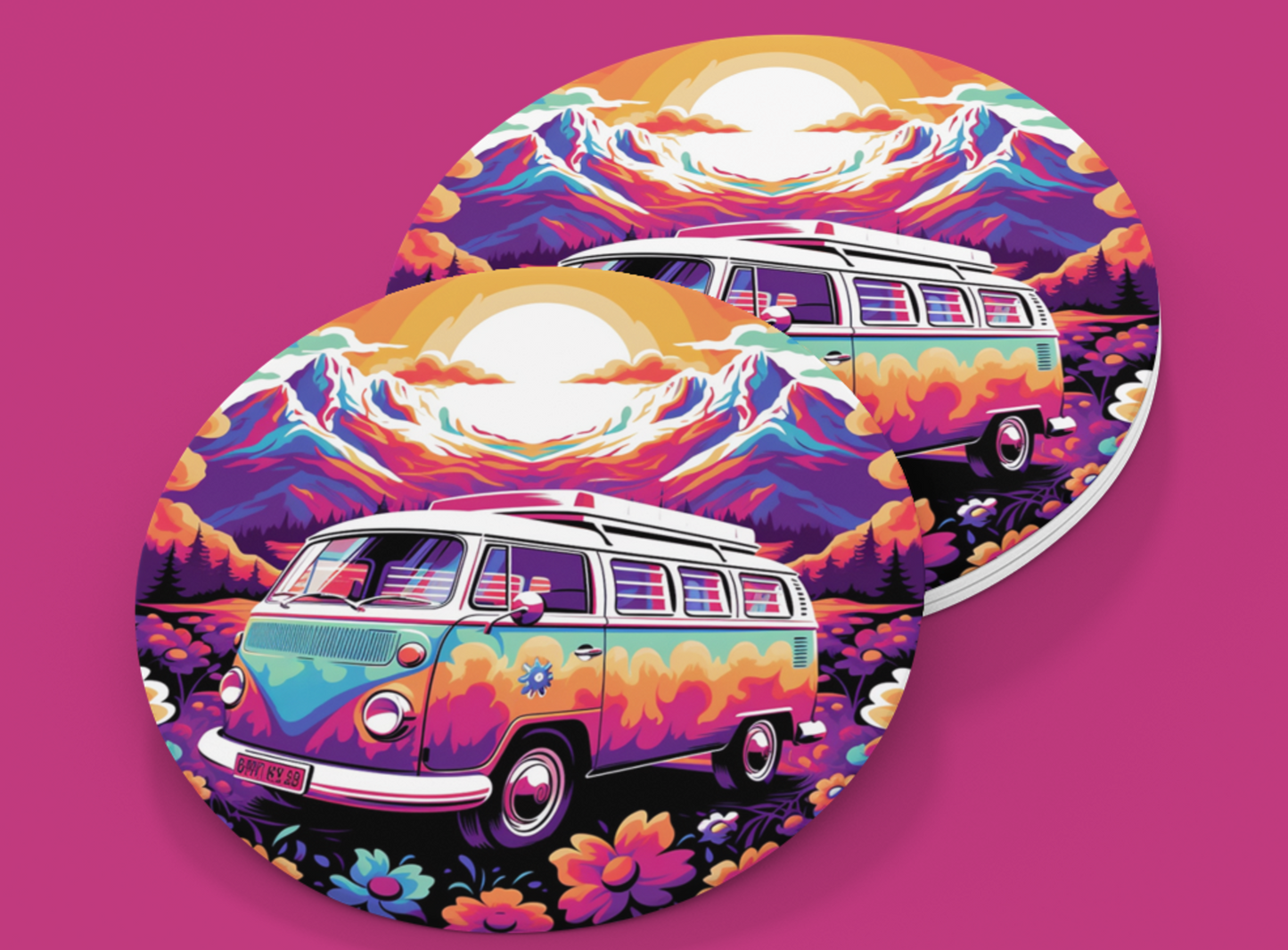Car Coaster70's bus 2.56" Ceramic Car Coasters