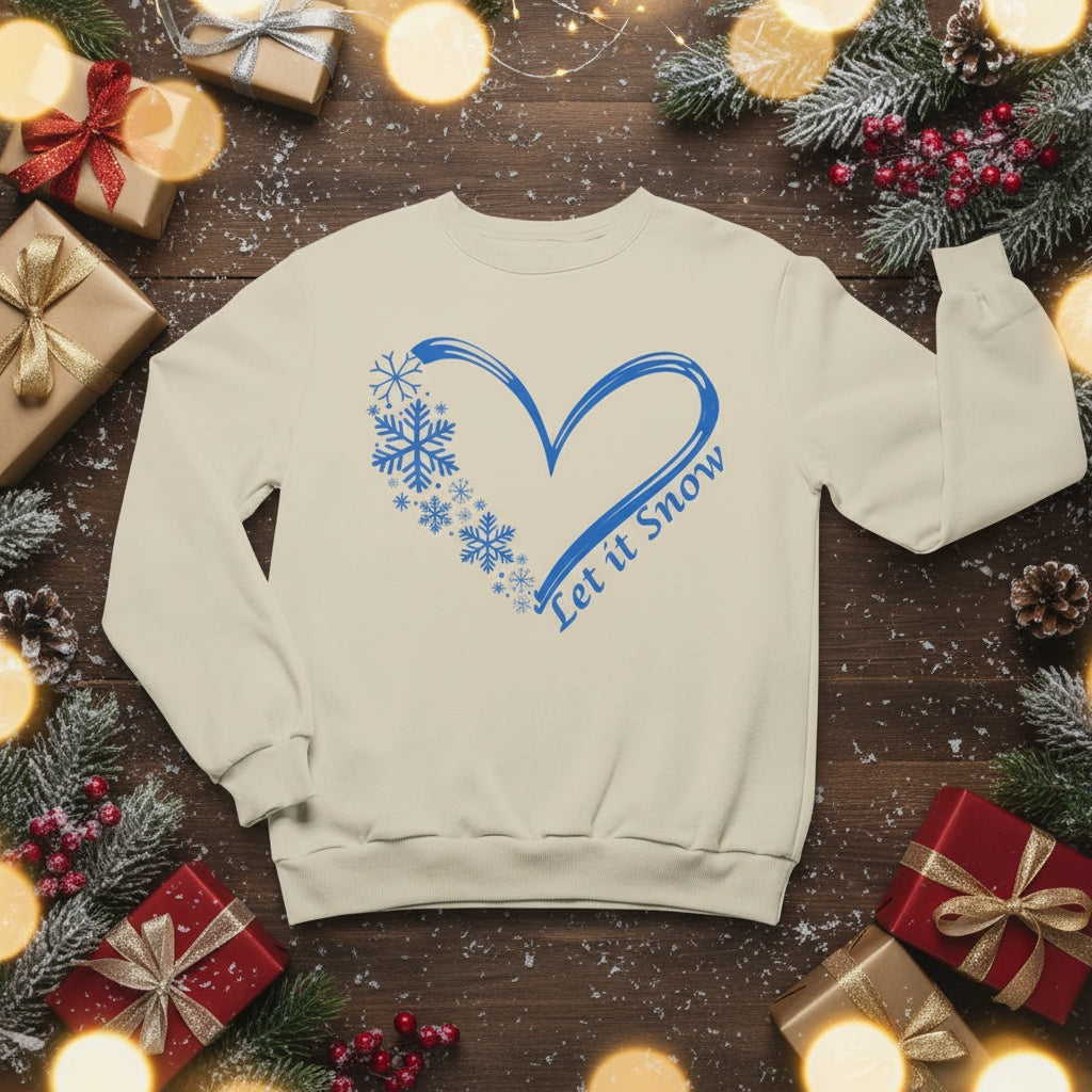 Let It Snow Heart Snowflake Sweatshirt, Cozy Winter Pullover
