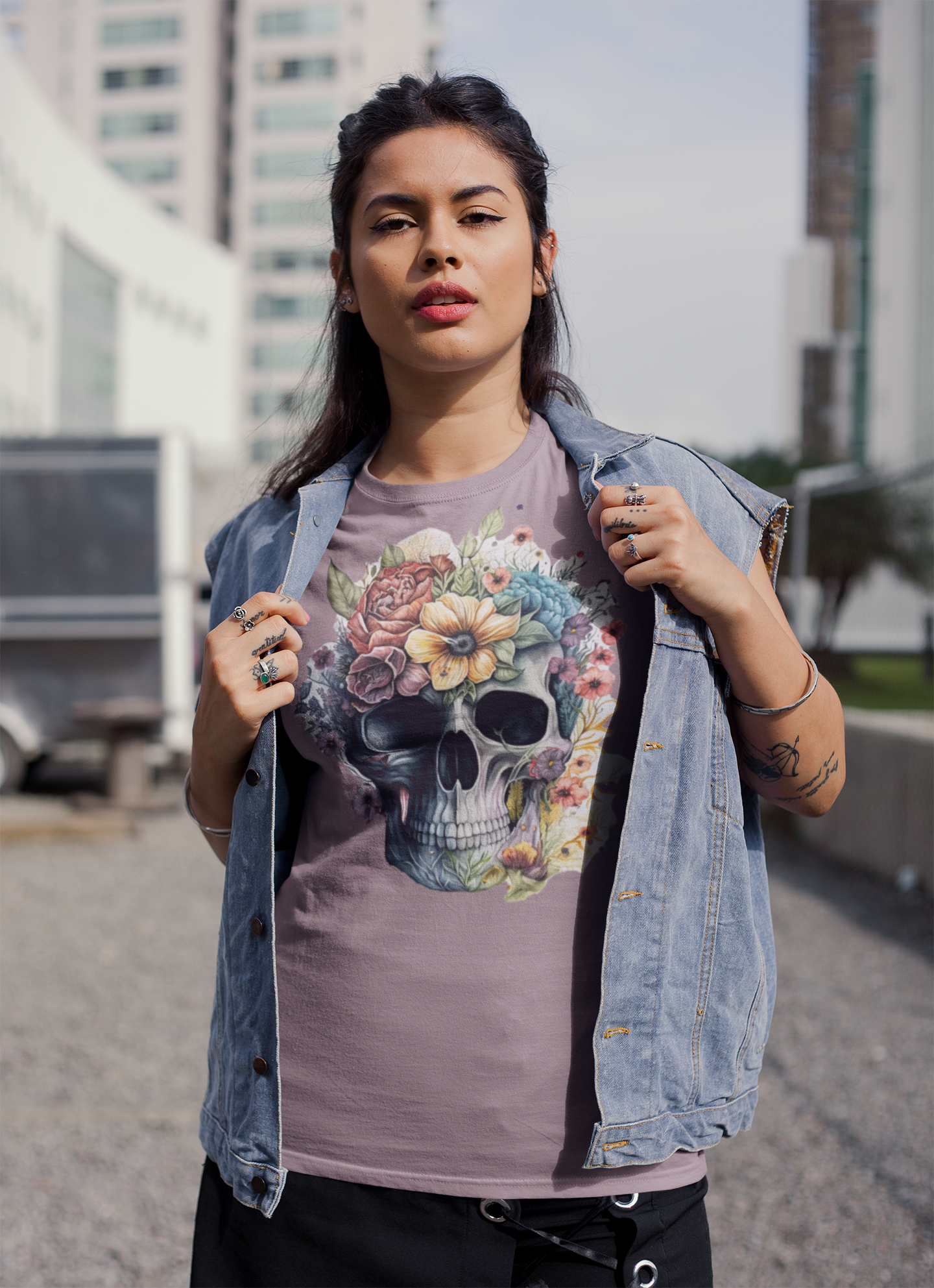 Graphic Tshirt- Skull and Flowers
