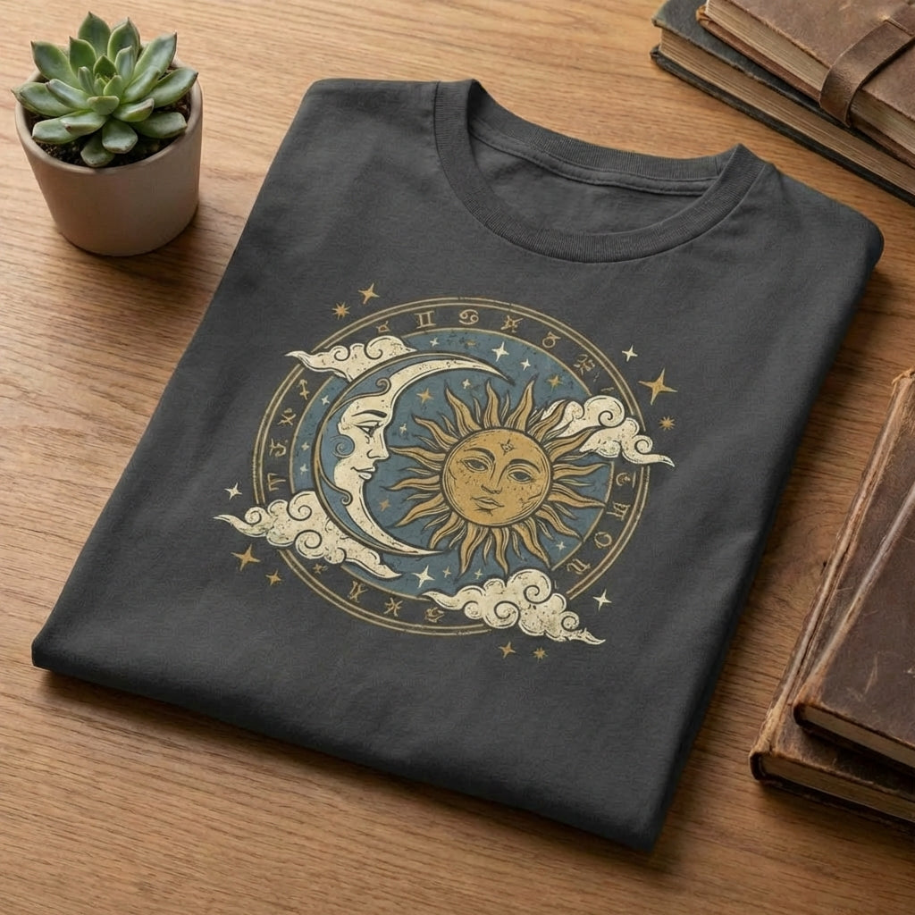 Celestial Floral Graphic T-Shirt – Available in Black, Grey, Blue, and Pink