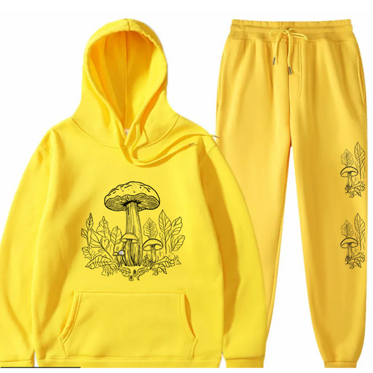 Women's Mushroom Hoodie and Sweatpants Set - Trendy Graphic Print Loungewear