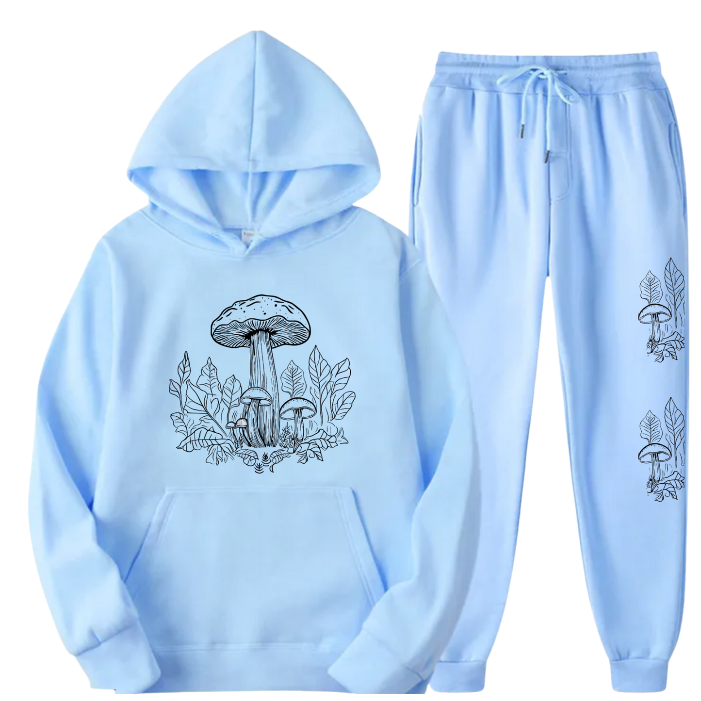 Women's Mushroom Hoodie and Sweatpants Set - Trendy Graphic Print Loungewear