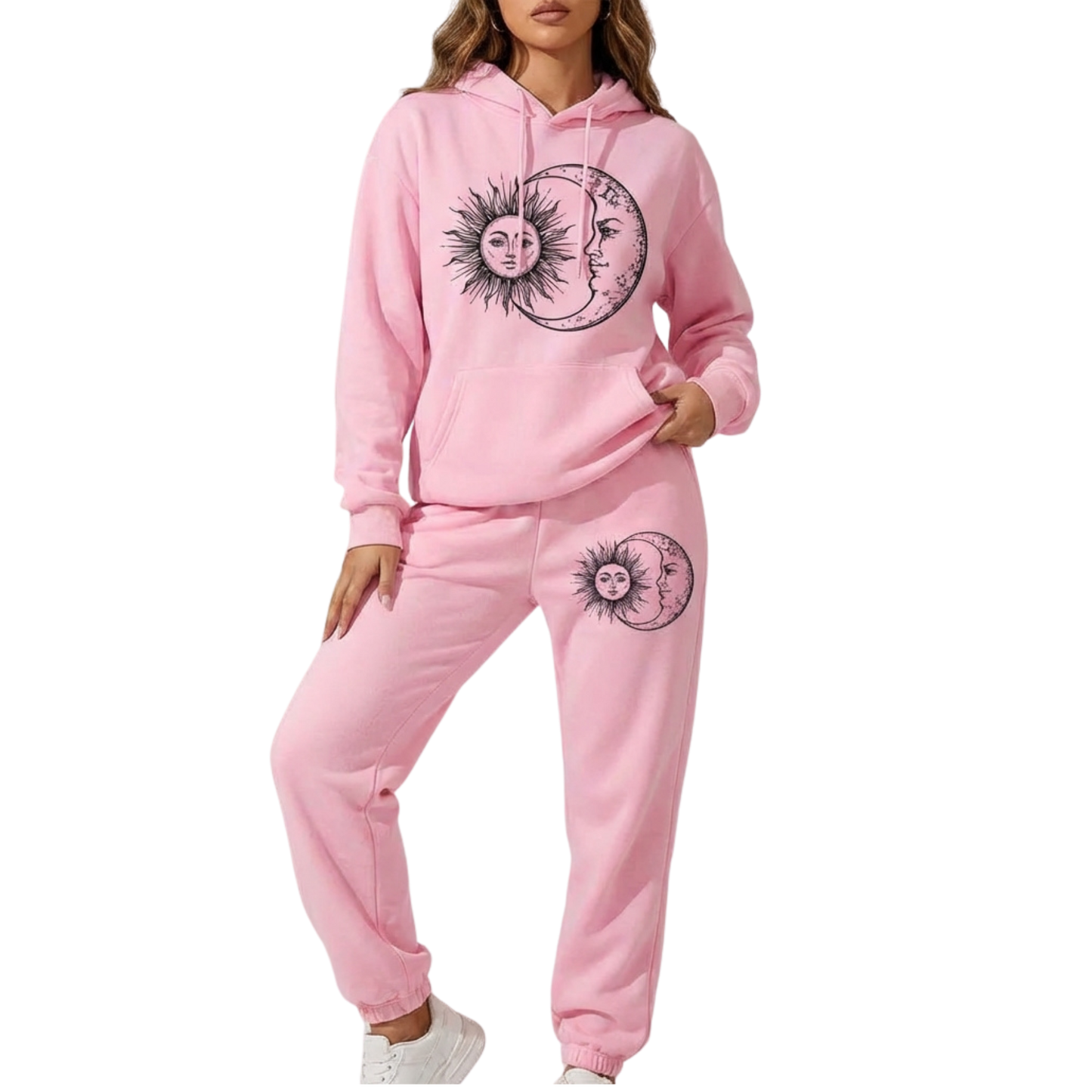 Women's Hoodie and Sweatpants Set - Sun and Moon Graphic - Loungewear for Women