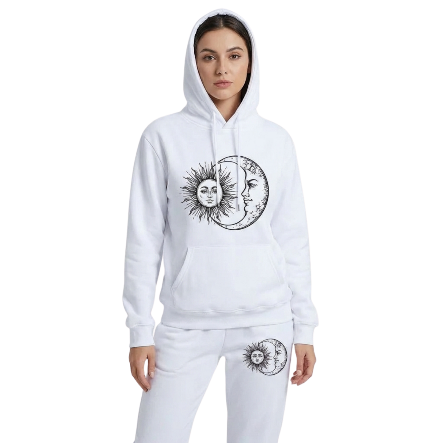 Women's Hoodie and Sweatpants Set - Sun and Moon Graphic - Loungewear for Women