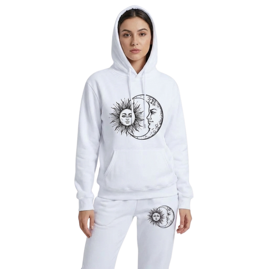 Women's Hoodie and Sweatpants Set - Sun and Moon Graphic - Loungewear for Women
