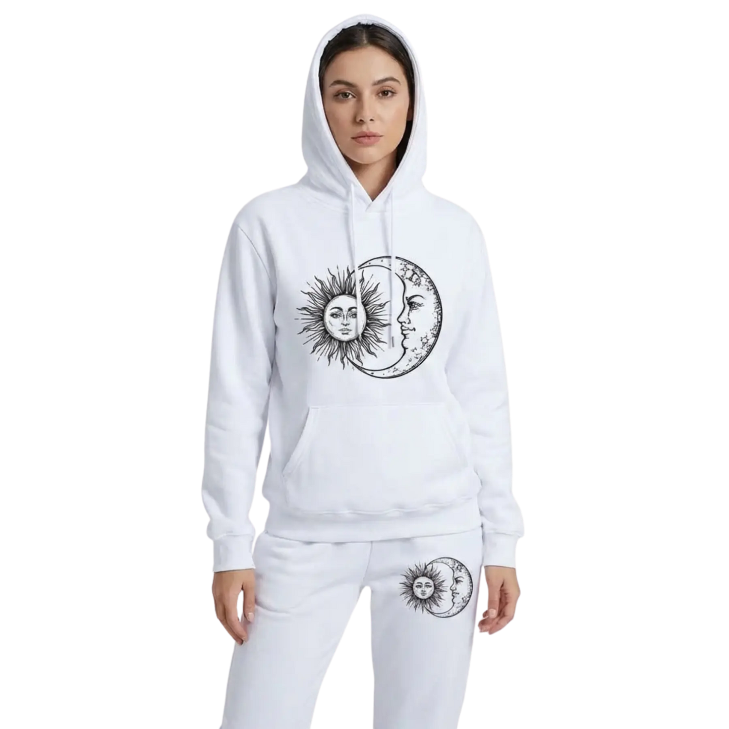 Women's Hoodie and Sweatpants Set - Sun and Moon Graphic - Loungewear for Women