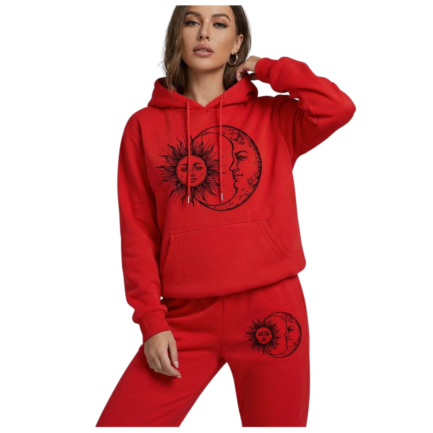 Women's Hoodie and Sweatpants Set - Sun and Moon Graphic - Loungewear for Women