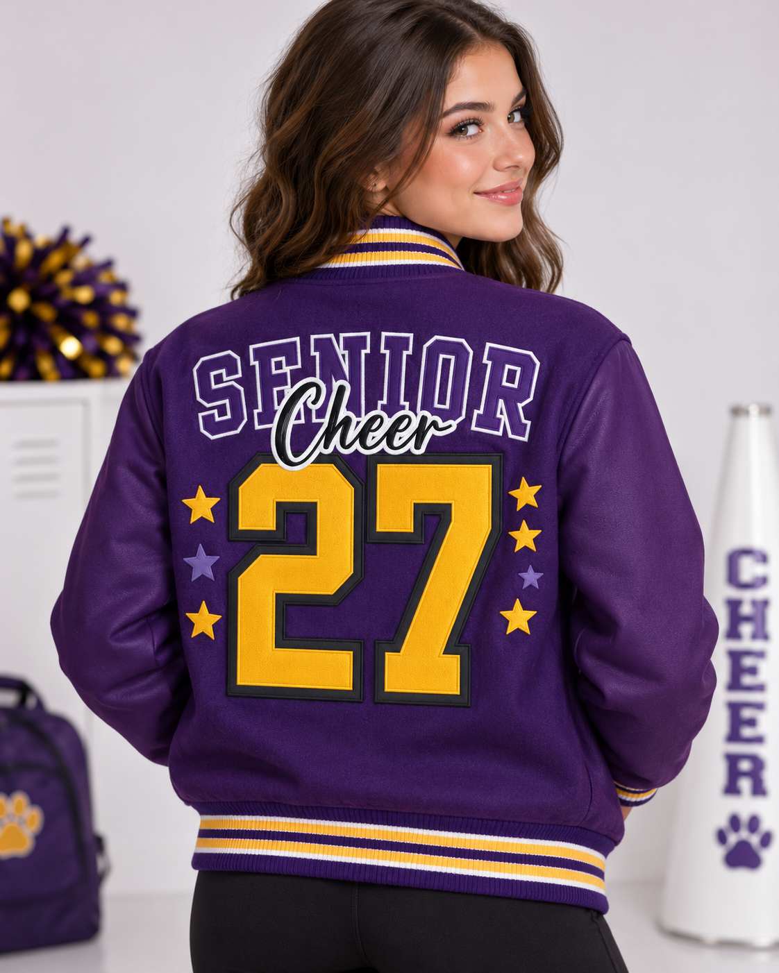 Senior Cheer 2027 Varsity Jacket – Custom School Colors Cheer Jacket