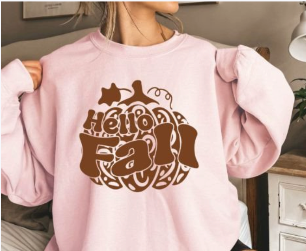 Hello Fall Sweatshirt - Cozy Autumn Pumpkin Graphic Pullover for Women