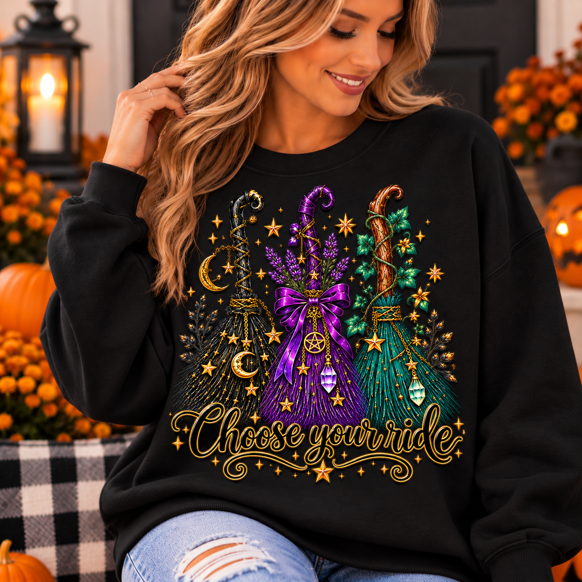 Choose Your Ride Halloween Sweatshirt – Witchy Broomstick Graphic Crewneck