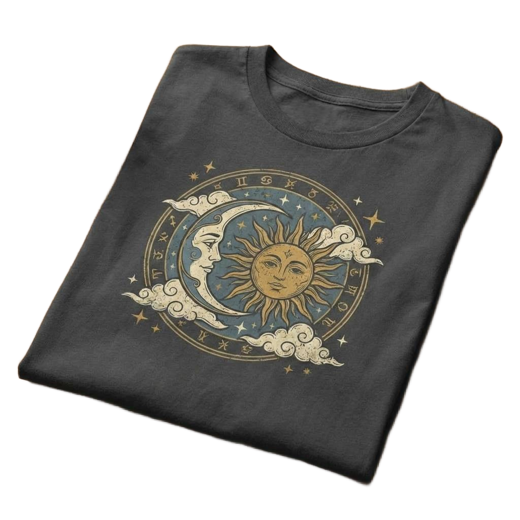 Celestial Floral Graphic T-Shirt ‚Äì Available in Black, Grey, Blue, and Pink