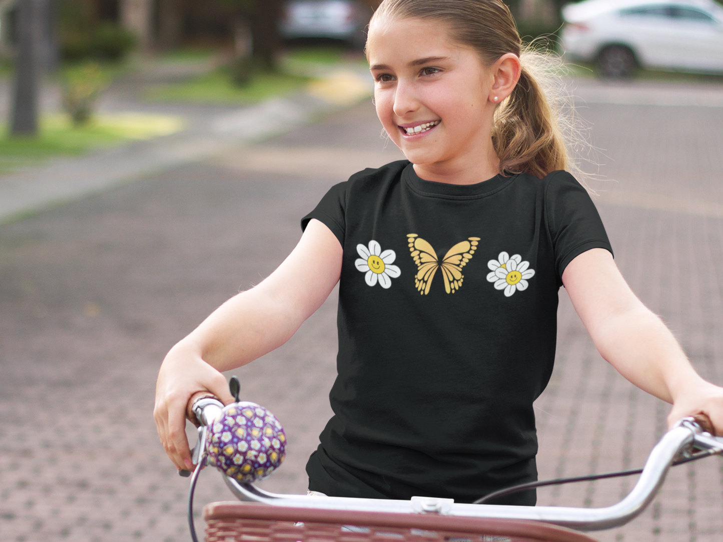 Butterfly and Daisy  girls t shirt