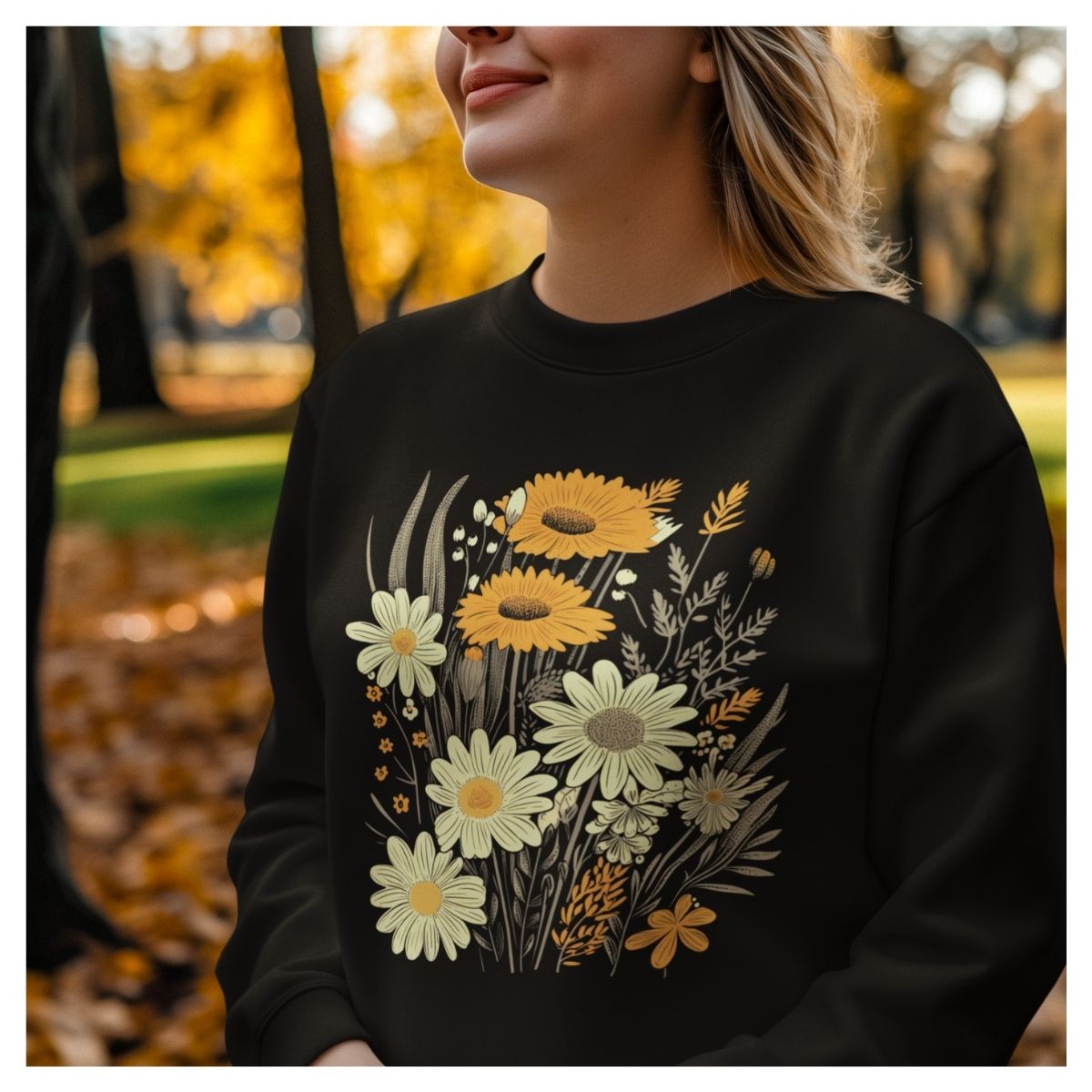 Floral Sweatshirt with Sunflowers & Daisies, Cozy Sweatshirt, Nature Inspired