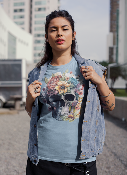Graphic Tshirt- Skull and Flowers
