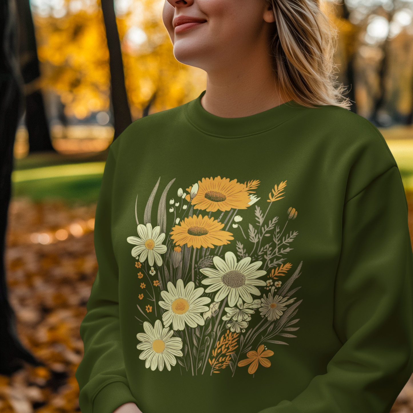 Floral Sweatshirt with Sunflowers & Daisies, Cozy Sweatshirt, Nature Inspired