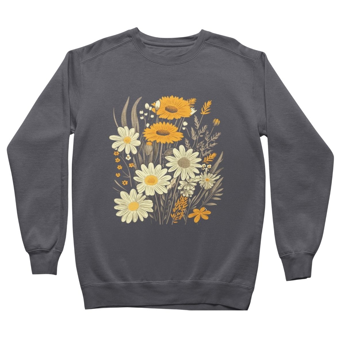 Floral Sweatshirt with Sunflowers & Daisies, Cozy Sweatshirt, Nature Inspired