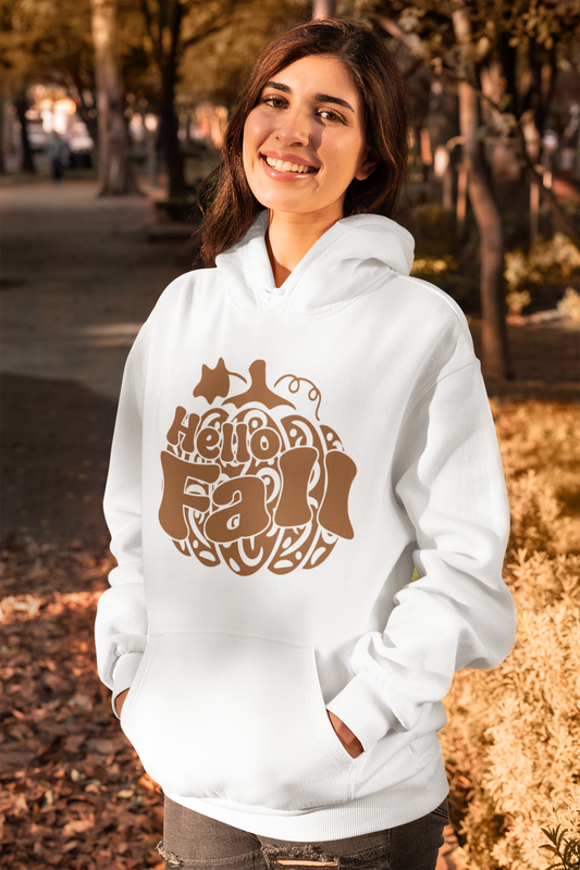 Hello Fall Sweatshirt - Cozy Autumn Pumpkin Graphic Pullover for Women