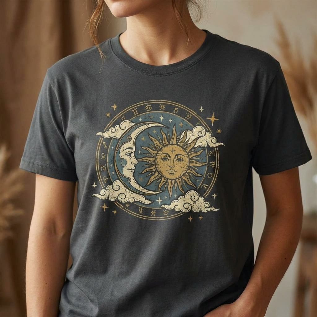Celestial Floral Graphic T-Shirt ‚Äì Available in Black, Grey, Blue, and Pink