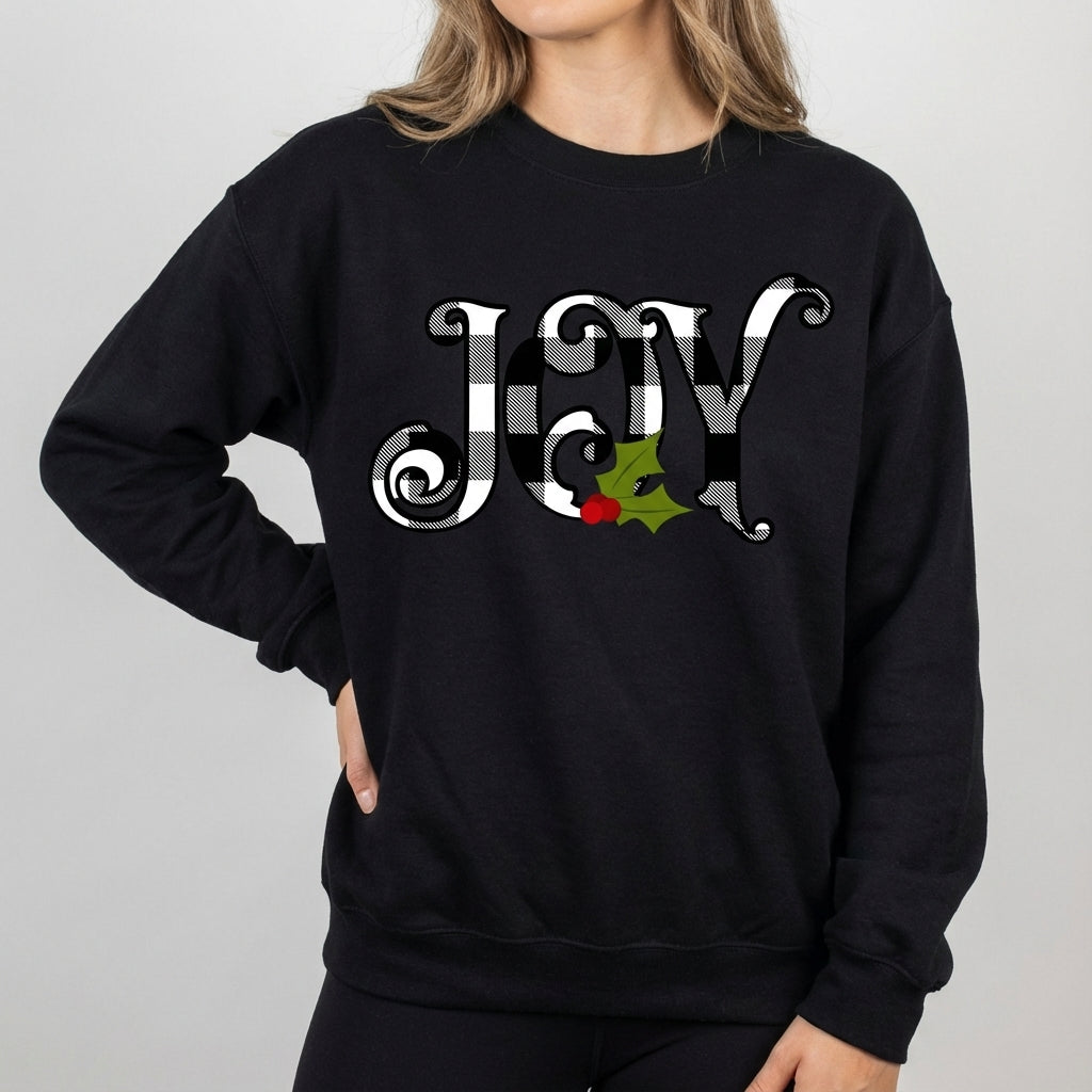 JOY Buffalo Plaid Christmas Sweatshirt Holiday Crewneck Pullover Fast Ship USA