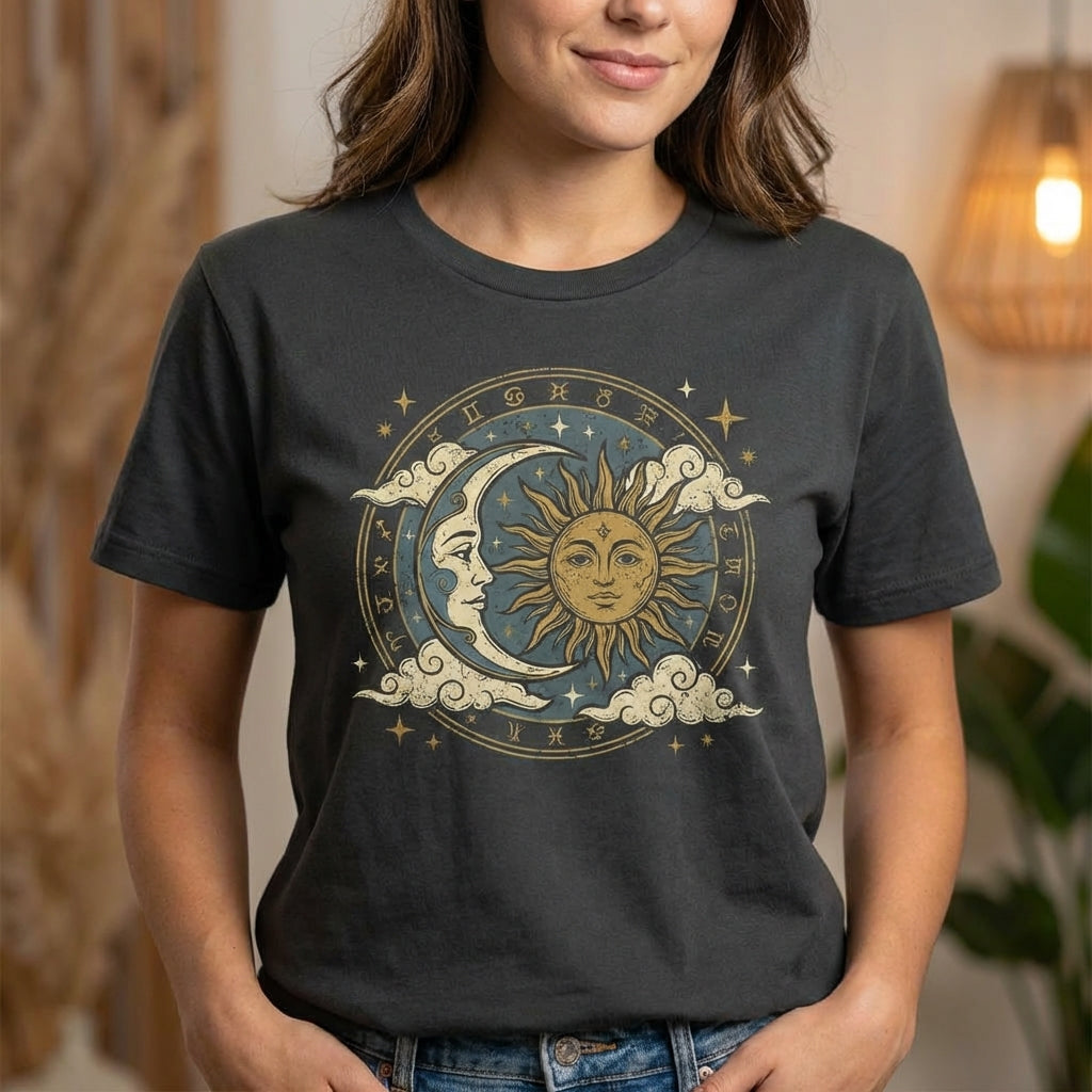 Celestial Floral Graphic T-Shirt ‚Äì Available in Black, Grey, Blue, and Pink