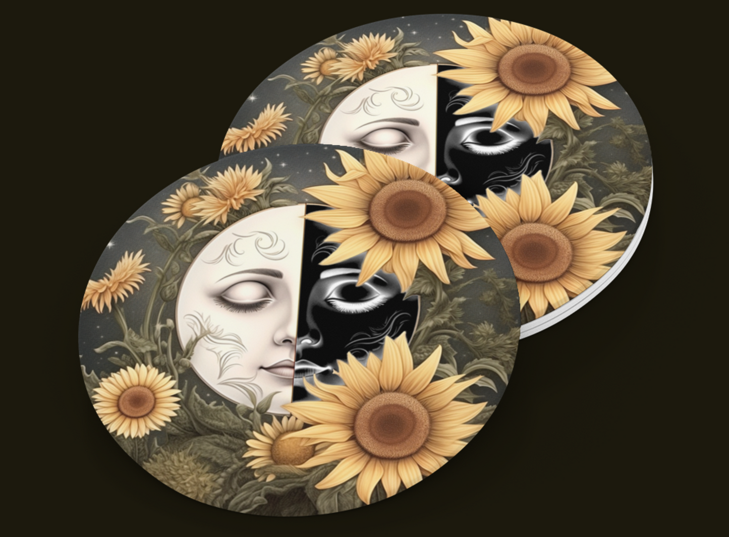 Car Coaster Flower Sun and Moon 2.56" Ceramic Car Coasters
