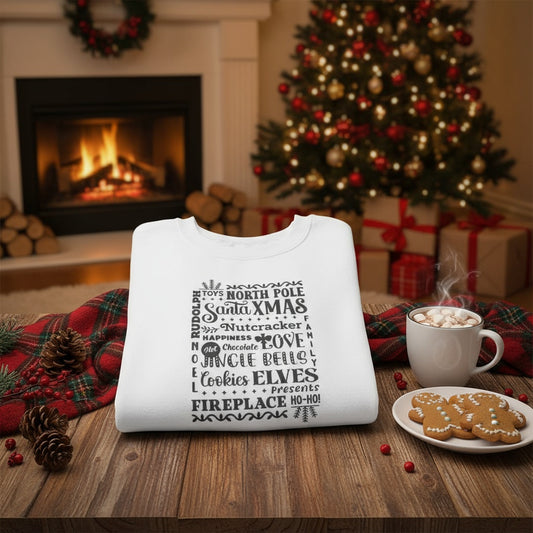 Christmas Word Art Sweatshirt Santa Holiday Crewneck Winter Pullover Great gift