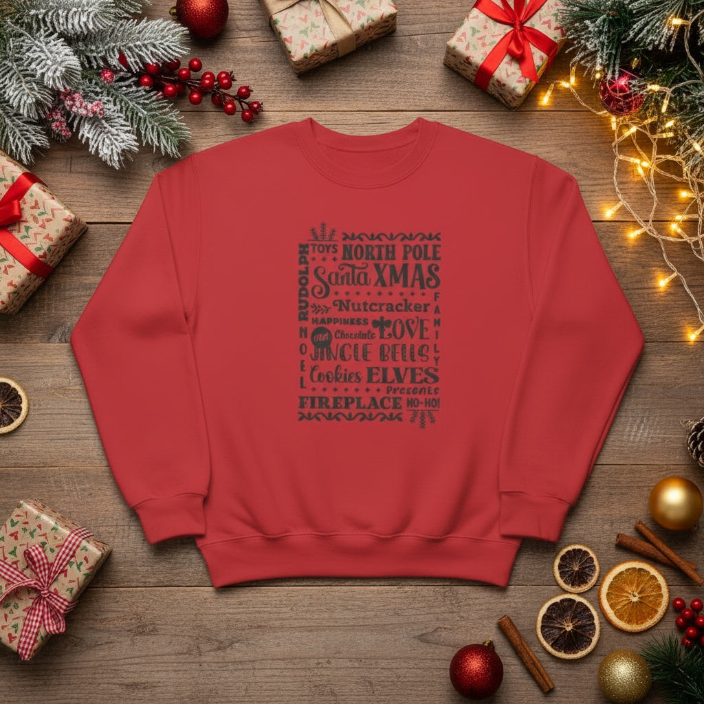 Christmas Word Art Sweatshirt Santa Holiday Crewneck Winter Pullover Great gift