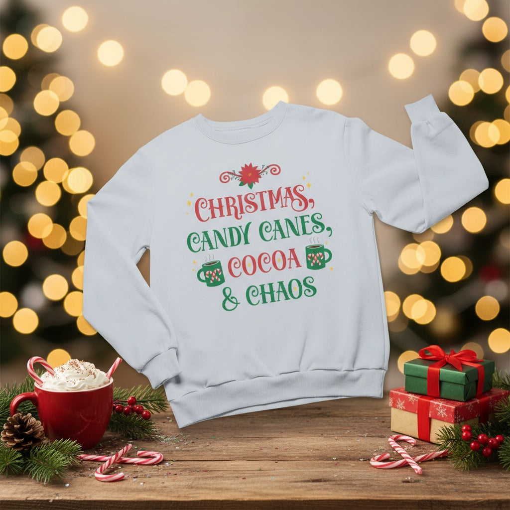 Christmas Candy Canes Cocoa & Chaos Sweatshirt Holiday Makes a great gift!