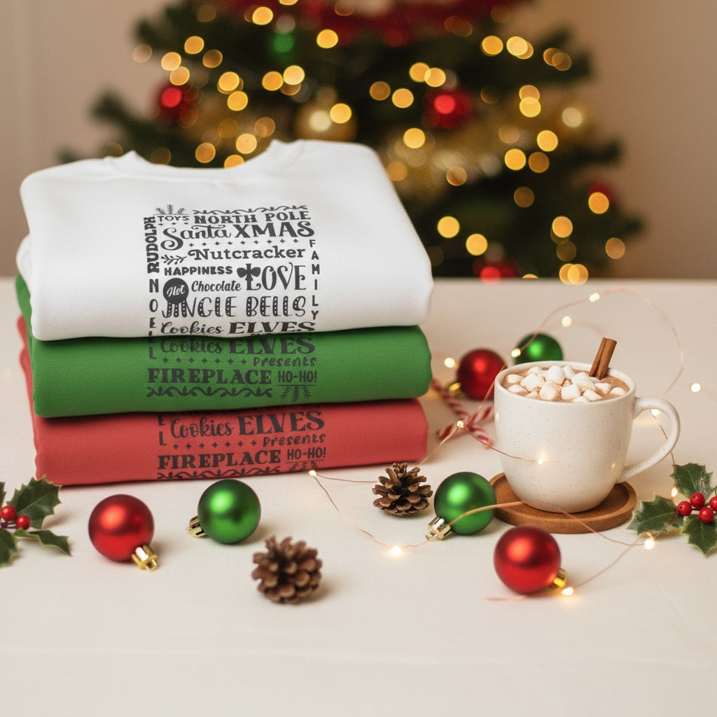 Christmas Word Art Sweatshirt Santa Holiday Crewneck Winter Pullover Great gift