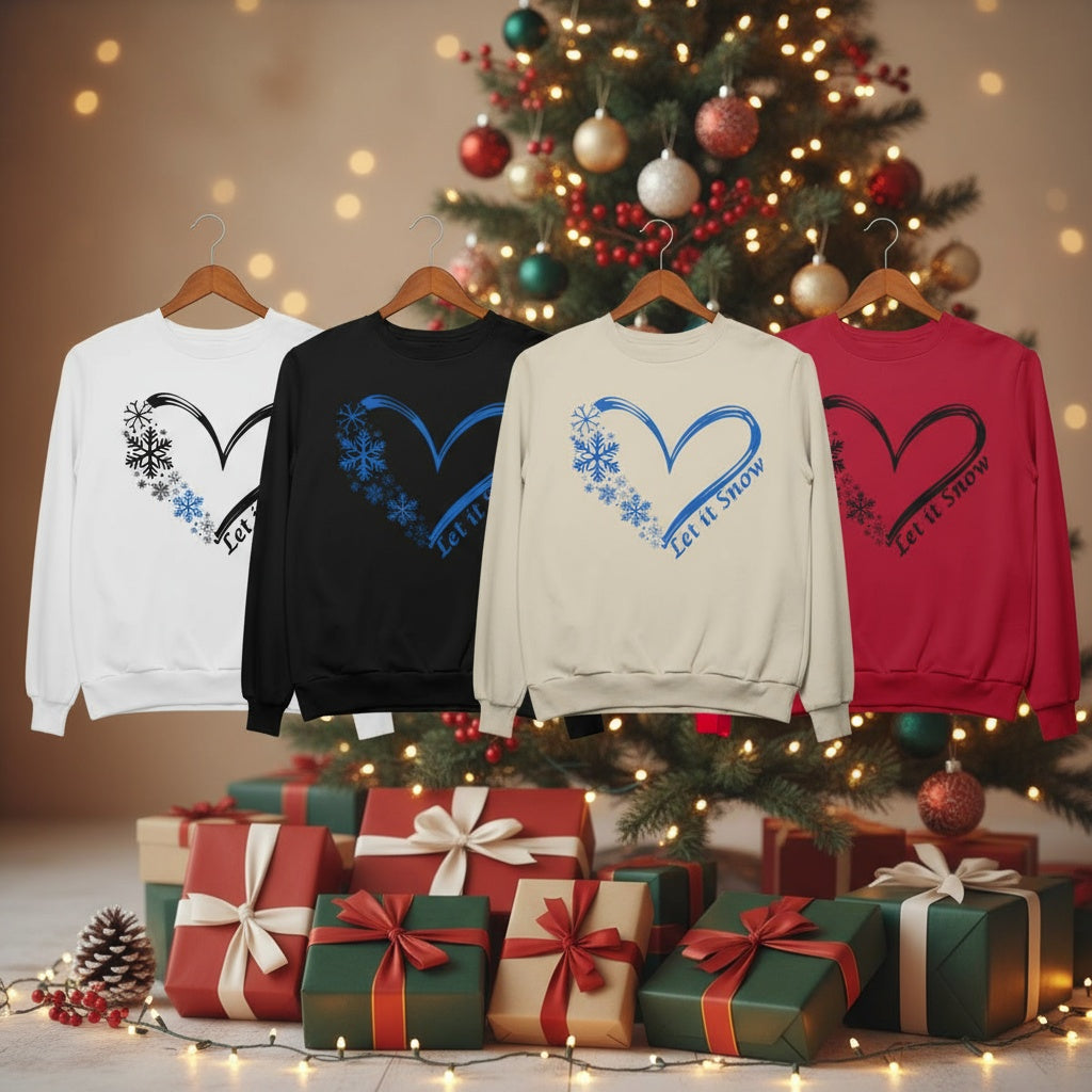 Let It Snow Heart Snowflake Sweatshirt, Cozy Winter Pullover