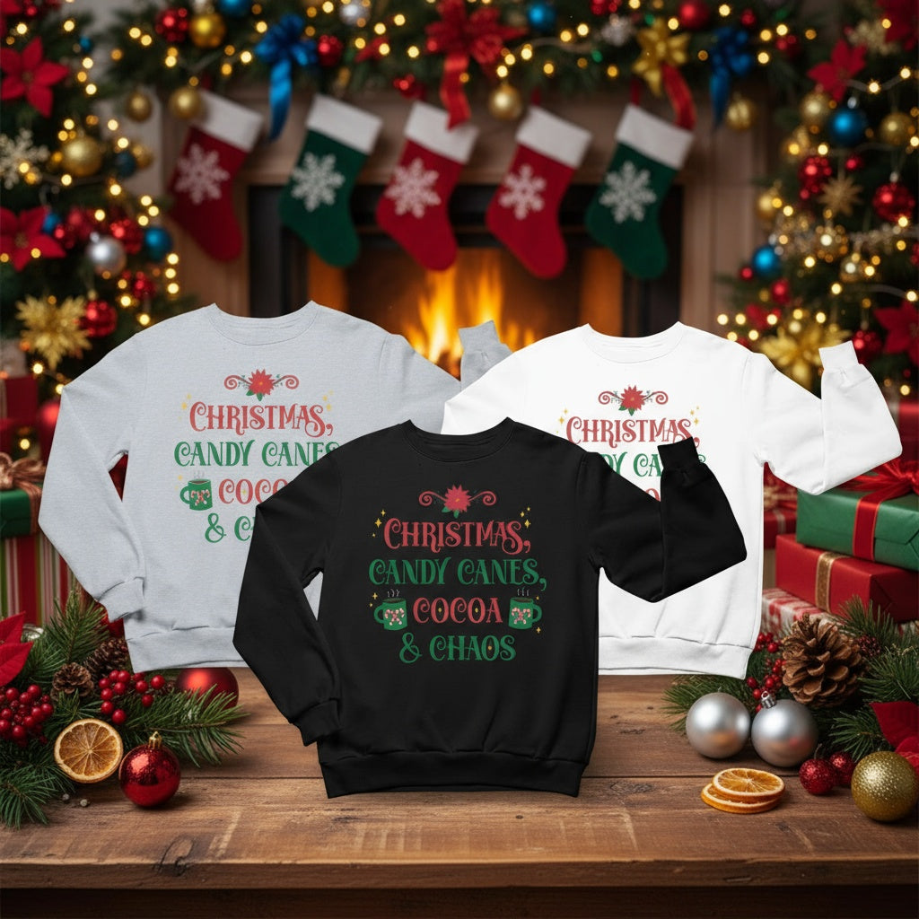 Kids Christmas Sweatshirt, Cute Santa, Gingerbread & Holiday Tree Sweatshirt