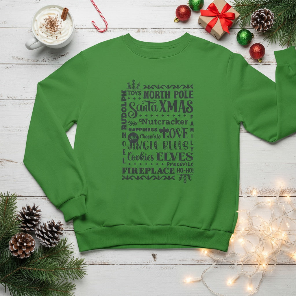 Christmas Word Art Sweatshirt Santa Holiday Crewneck Winter Pullover Great gift