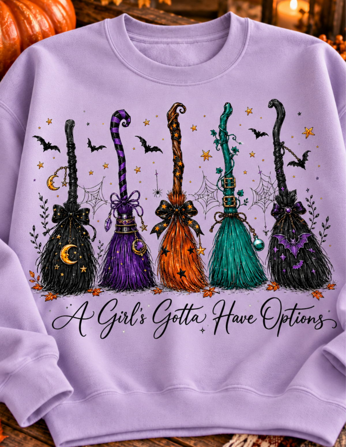 A Girl’s Gotta Have Options Halloween Sweatshirt – Witch Broom