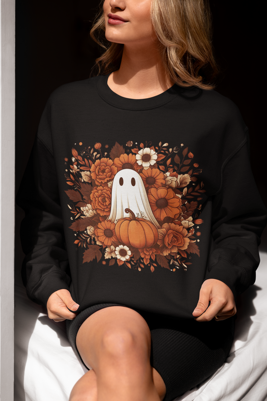 Adorable Ghost and Pumpkin Sweatshirt - Spooky Chic for Fall