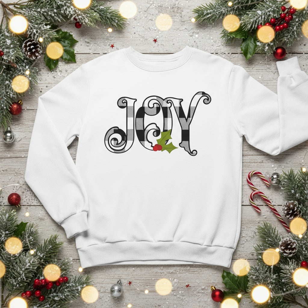 JOY Buffalo Plaid Christmas Sweatshirt Holiday Crewneck Pullover Fast Ship USA