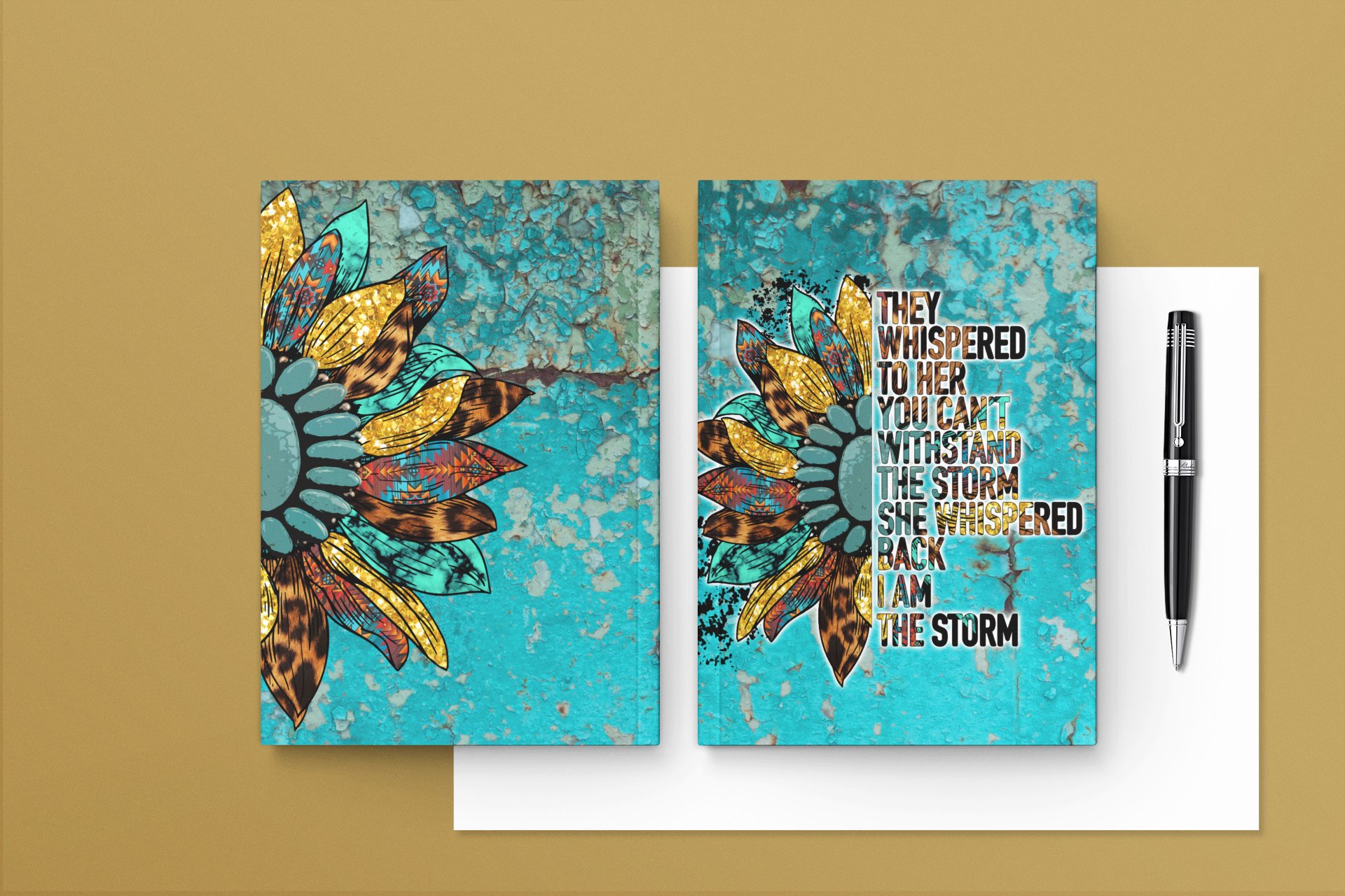 Leather Hardcover Lined Journal-Sunflower