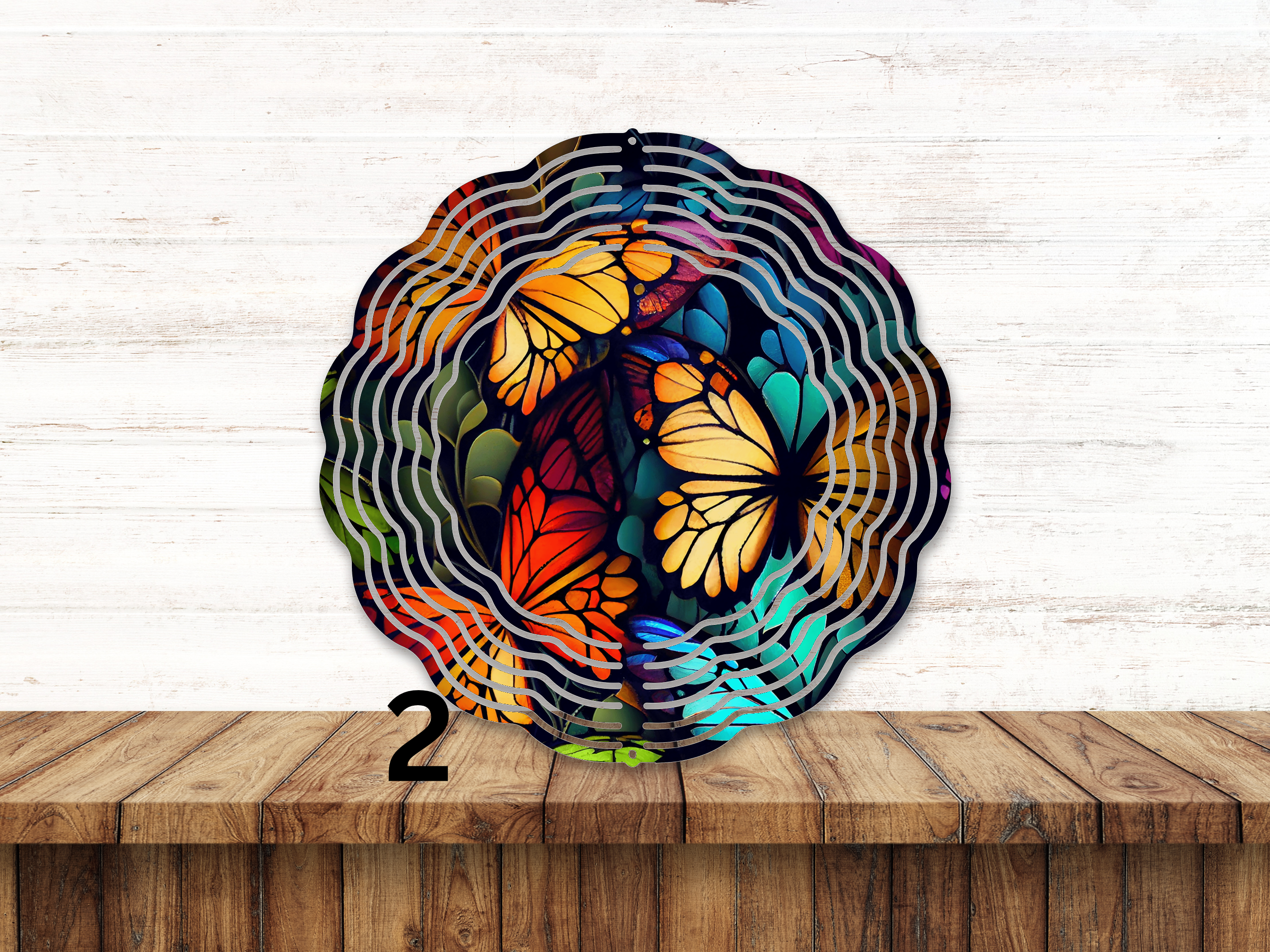 Stained Glass Look Butterfly Wind Spinner