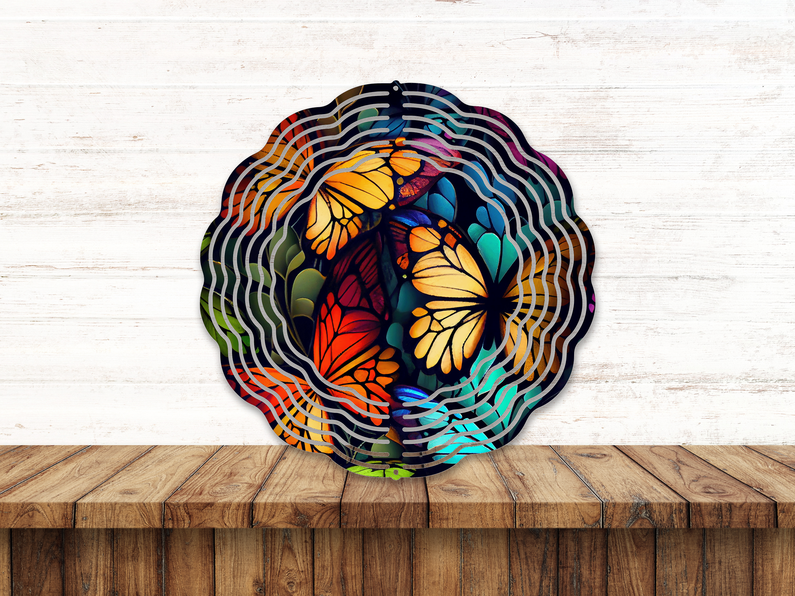 Stained Glass Look Butterfly Wind Spinner