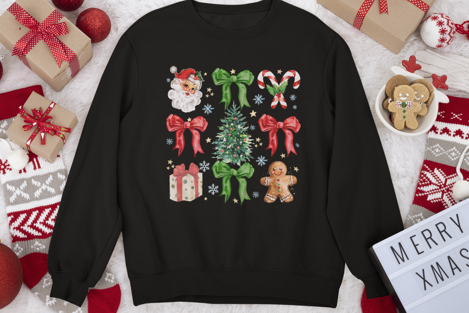 Festive Santa and bows sweatshirt